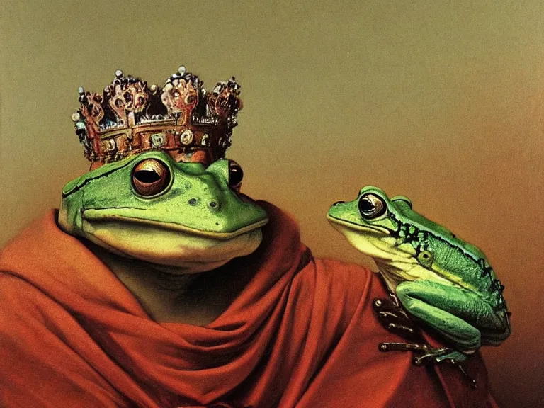 Image similar to a painting of the queen of england as a frog by beksinski carl spitzweg and tuomas korpi. baroque elements. baroque element. intricate artwork by caravaggio. Oil painting. Trending on artstation. 8k