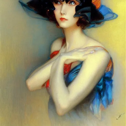 Prompt: detailed portrait of art deco anime girl, painting by gaston bussiere, craig mullins, j. c. leyendecker