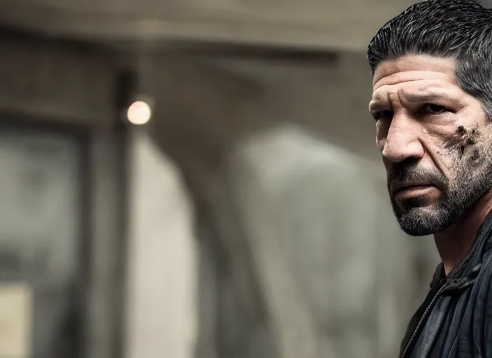 Image similar to john bernthal, movie still, from the new punisher movie, 8 k, realistic