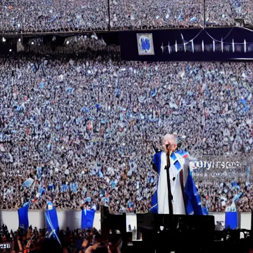 Image similar to Lady Gaga as president, Argentina presidential rally, Argentine flags behind, bokeh, giving a speech, detailed face, Argentina