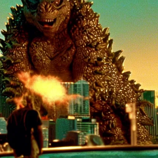 Image similar to a film still of Godzilla in Fear and Loathing in Las Vegas (1998)