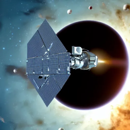 Prompt: photorealistic spacecraft, blackhole in background