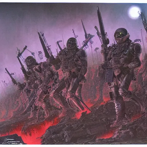 Prompt: tactical team in hell, by wayne barlowe