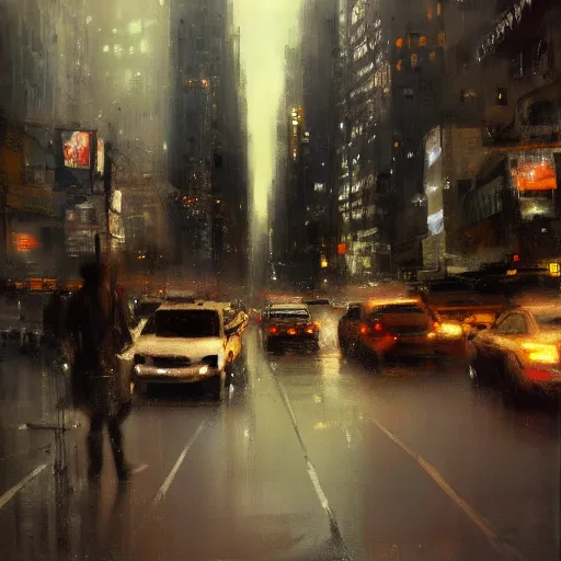 Image similar to a new york cityscape painting by jeremy mann, high resolution, 4 k