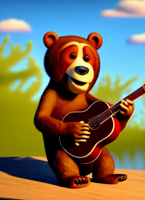 Prompt: Bear playing guitar, pixar, 8k