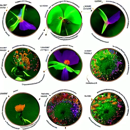 Prompt: life cycle of iridiscent flower