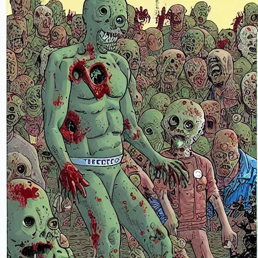 Prompt: zombie apocalypse by geof darrow, detailed