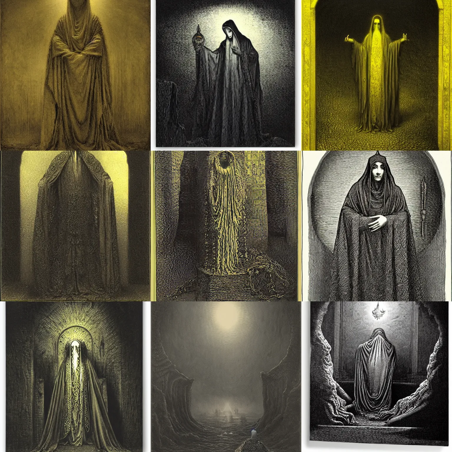 Prompt: The King in Yellow by Gustave Dore