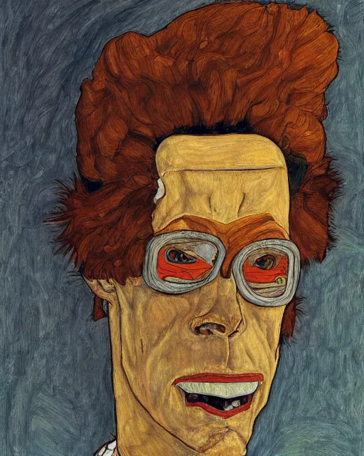 Image similar to portrait of futurama's bender by egon schiele in the style of greg rutkowski