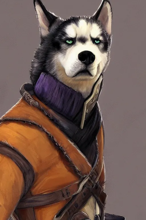 Prompt: a [ portrait painting ] of a husky in cowboy costume in the style of anime, [ character design ], [ a fistful of dollars ], [ per un pugno di dollari ], humanoid, personify, anthropomorphic, treniding on artstation