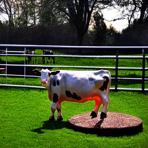 Prompt: cow on the playground, photo