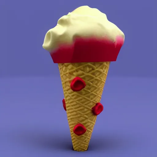 Image similar to poorly rendered 3 d clown ice cream cone