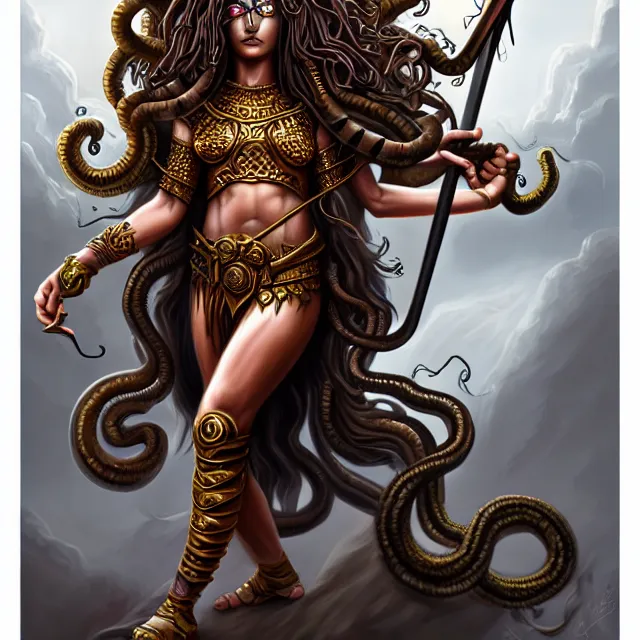 Prompt: beautiful medusa warrior, highly detailed, 8 k, hdr, award - winning, trending on artstation, anne stokes