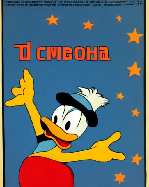 Image similar to Donald Duck in a Soviet style propaganda poster