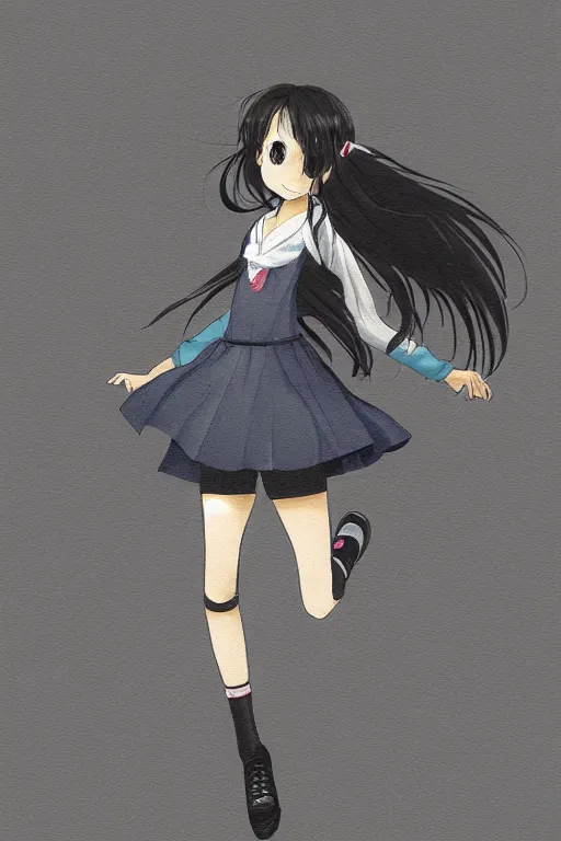 Prompt: high detail portrait of japanese manga high school girl, full body, jump, hakusensha, concept art