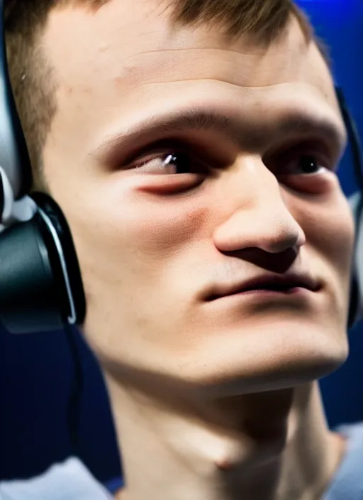 Prompt: perfect symmetric face, coherent eyes. vitalik buterin in headphones. vitalik buterin, close up, high detail, very sharp, 4 k, hayao miyazaki