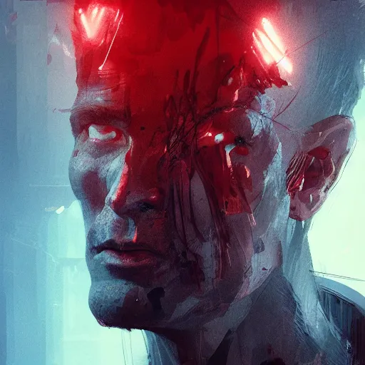 Image similar to portrait of an emaciated man bathed in red light, dramatic lighting, illustration by Greg rutkowski, yoji shinkawa, 4k, digital art, concept art, trending on artstation