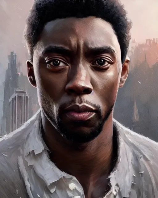 Image similar to chadwick boseman, hyper realistic face, beautiful eyes, fantasy art, in the style of greg rutkowski, intricate, hyper detailed, smooth