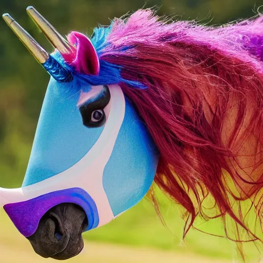 Image similar to science magazine - first picture of the genetically engineered real unicorn, where a rhono horn has been inserted into a horse's dna ( eos 5 ds r, iso 1 0 0, f / 8, 1 / 1 2 5, 8 4 mm, postprocessed, bokeh )