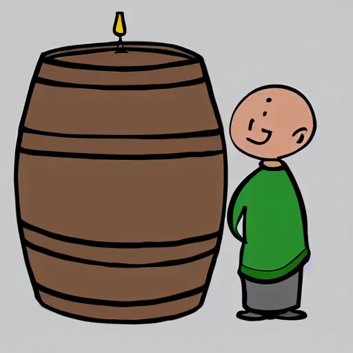 Image similar to minimalist sketch of a monk drinking wine next to a barrel