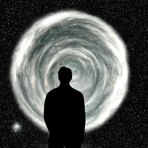 Image similar to silhouette of a man staring into the universe