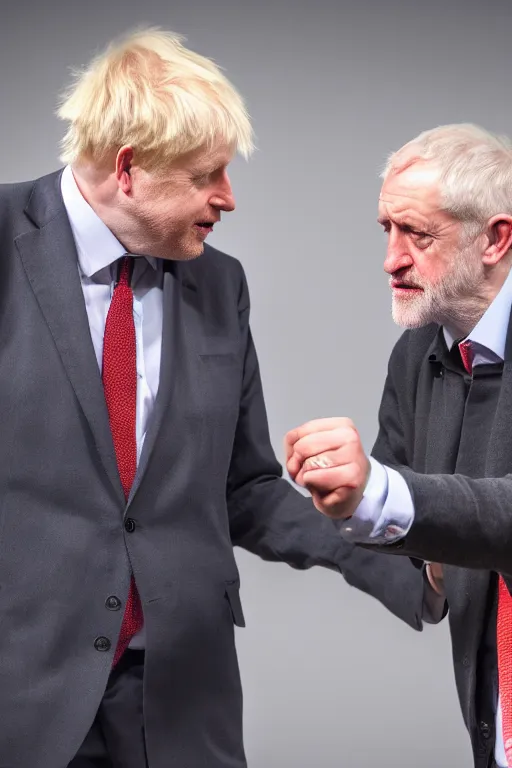 Image similar to boris johnson and jeremy corbyn holding hands, photographed, portrait, photographic, hdr, 4 k