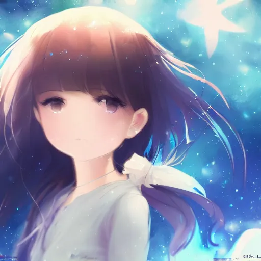 Prompt: a girl's eyes, stars are hidden in the eyes, 8 k, stunning, dream, highly detailed, super macro, surrealist, close - up view,, style of magical girl, makoto shinkai