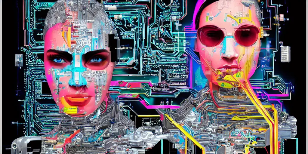 Image similar to portrait of computer & circuits, 8 k, by tristan eaton, trending on deviantart, face enhance, hyper detailed, minimalist, cybernetic, android, blade runner, full of colour, super detailed