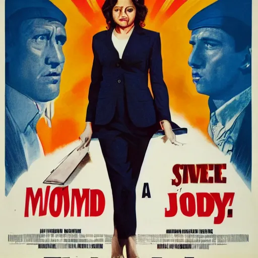 Prompt: a movie poster with a woman wearing a business suit, movie poster