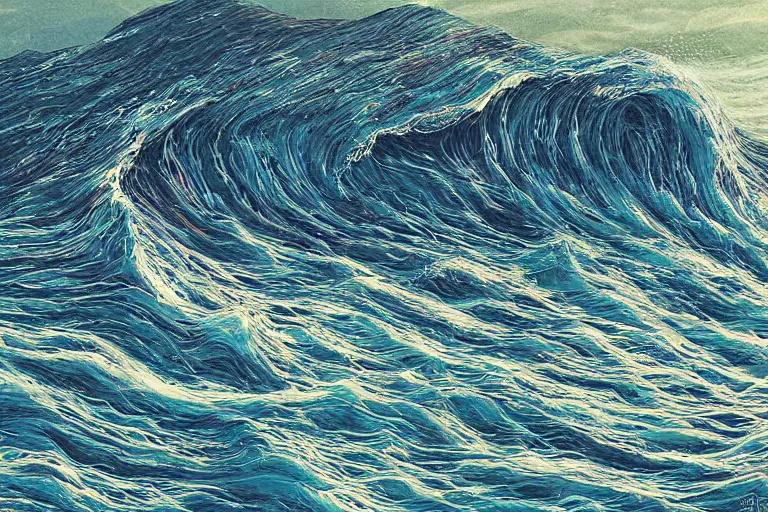 Image similar to ocean, land!!!!!!, ( ( ( ( tumultuous waves ) ) ) ), digital painting, illustrated by max hay