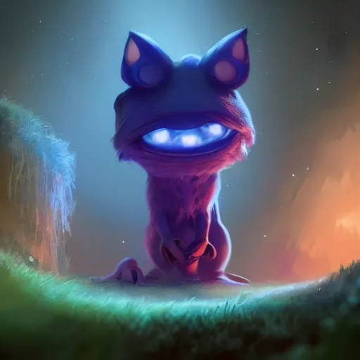 Image similar to adorable glowing creature, trending on artstation, cute, big eyes, matte painting, concept art, pixar, disney, highly detailed, cinematic composition