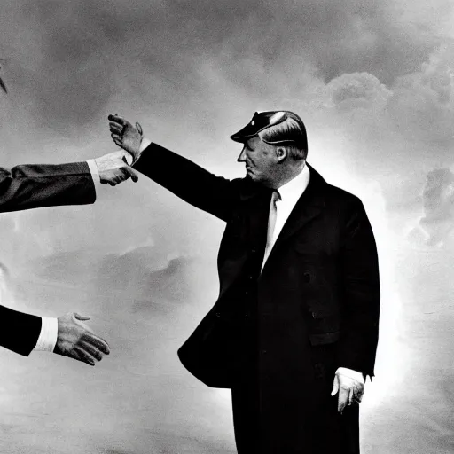 Image similar to donald trump shaking hands with adolf hitler, photography, hyper realism, germany, ww2, 8k,