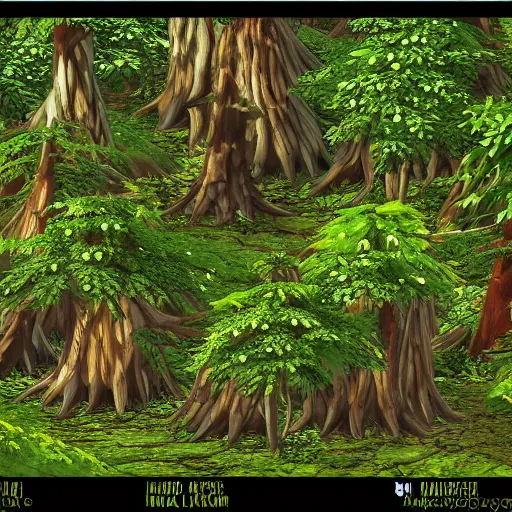 Prompt: high detail sharp anime forest game asset, different assets by bychun li