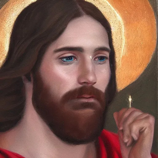 Prompt: kirby as jesus christ, oil painting, detailed