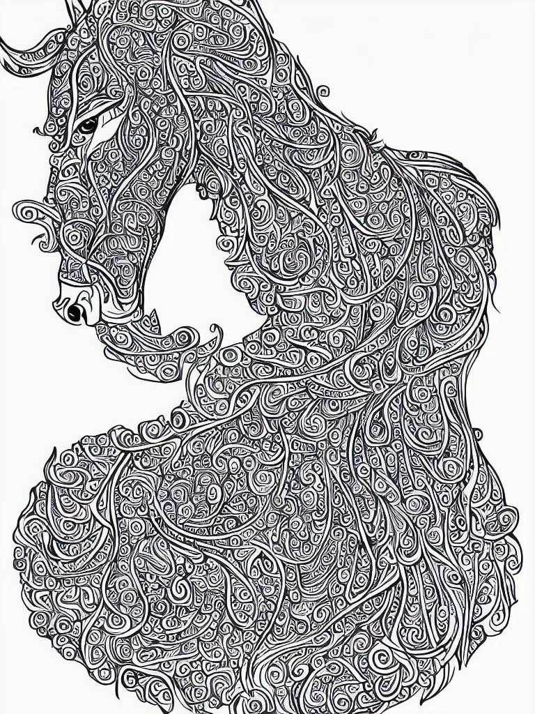 Image similar to beautiful horse, ornamental, fractal, ink draw, line art, vector, outline, simplified