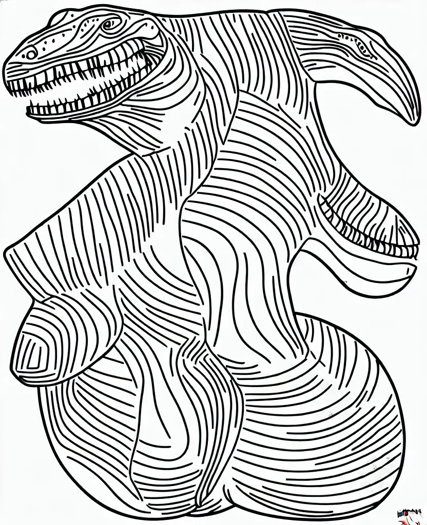 Prompt: trex dinosaur, symmetrical, accurate, simple clean lines, coloring book, graphic art, line art, vector art