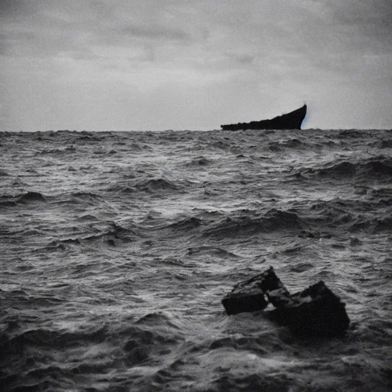 Image similar to the ship of theseus wrecked upon the night's plutonian shore, 35mm photography by Edgar Allan Poe