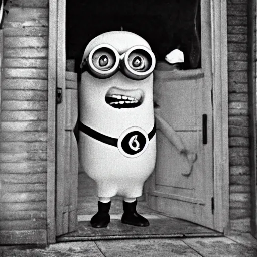 Image similar to old creepy black and white photograph of a minion