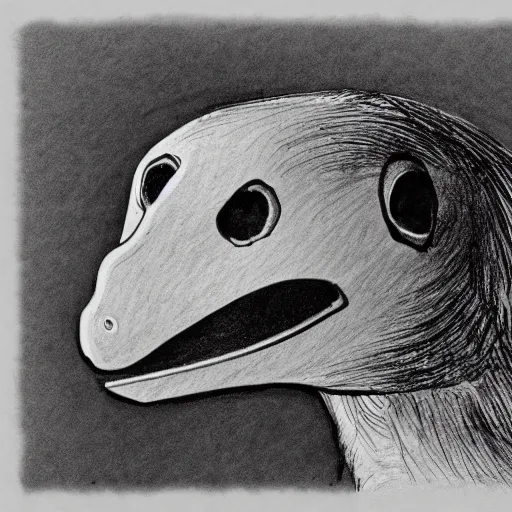 Image similar to a prairie dog wearing a predator mask, black and white sketch