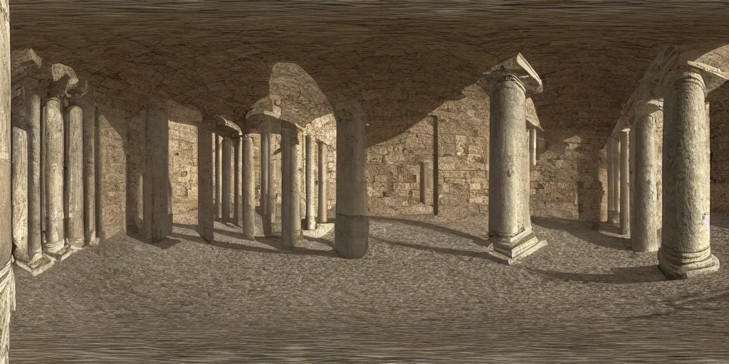 Prompt: Equirectangular projection of a 360 view inside a byzantine temple