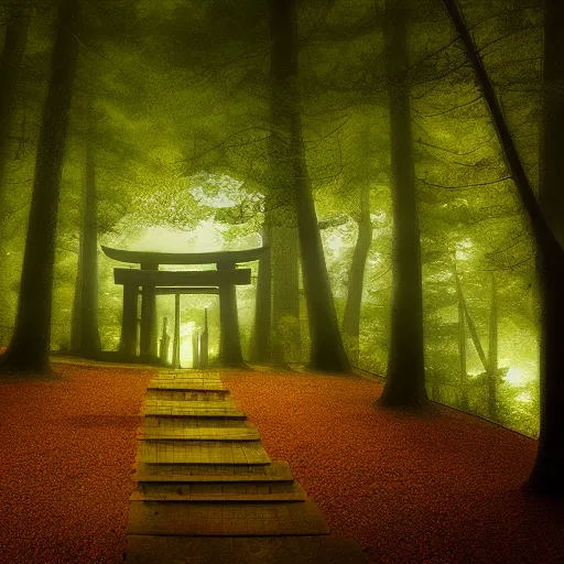 Image similar to Japanese Torii in a forest ,night , by Grzegorz Rutkowski,by Grzegorz Rutkowski,by Grzegorz Rutkowski