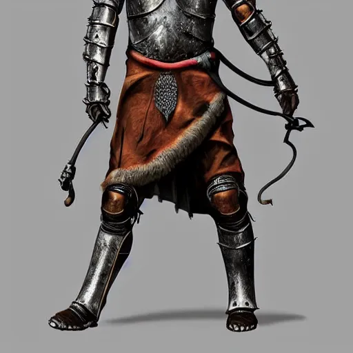 Prompt: Humanoid lion warrior standing on two legs in medieval armor, realistic, detailed, digital art, trending on artstation