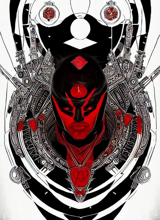 Image similar to symmetry concpet art, full shot, traditional ink, red and black sketch, of deathpool, line sketch, intricate, elegant, highly detailed, monochrome, digital painting, artstation, concept art, sharp focus, illustration, art by borderlands 3 and peter polach