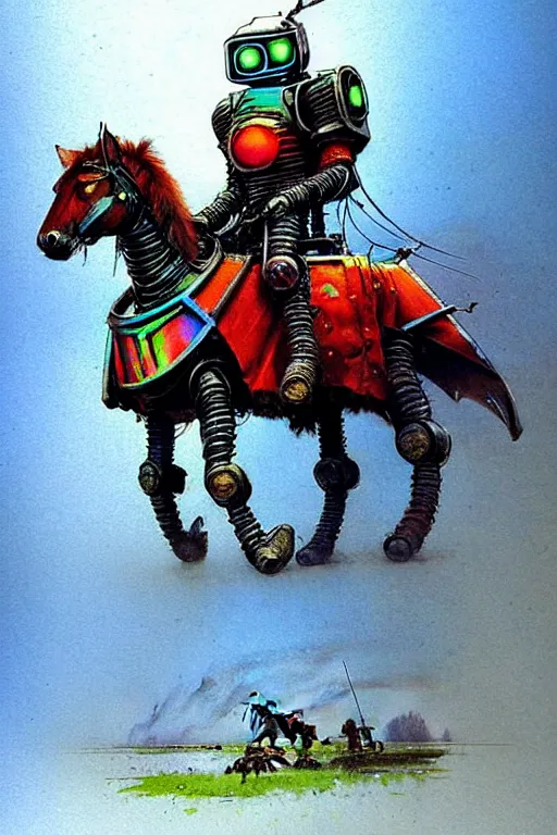 Prompt: adventurer ( ( ( ( ( 1 9 8 0 s retro future robot medieval knight horse wagon rv offroad robot. neon colors. ) ) ) ) ) by jean baptiste monge!!!!!!!!!!!!!!!!!!!!!!!!! chrome teal