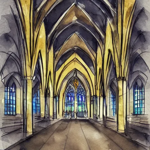 Prompt: watercolor sketch of gothic revival architecture concept, airport, warm, tasteful, lively