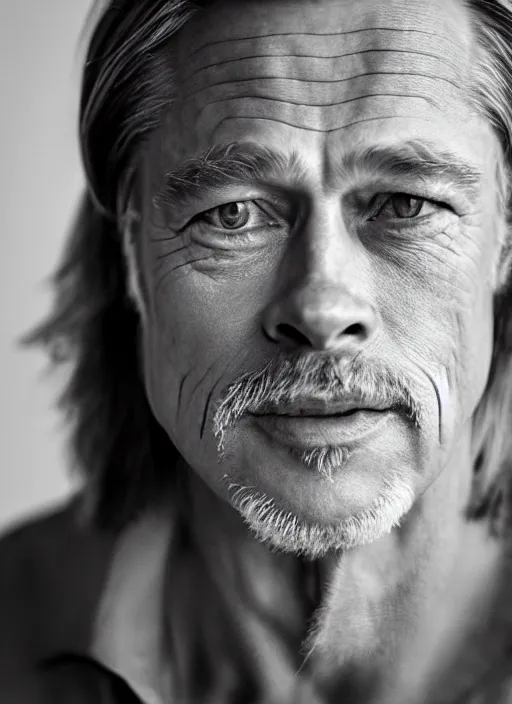 Prompt: dslr photo portrait still of 7 4 year old age 7 4 brad pitt at age 7 4!!!, 8 5 mm f 1. 8