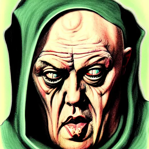 Prompt: graphic illustration, creative design, aleister crowley as a nun, biopunk, francis bacon, highly detailed, hunter s thompson, concept art