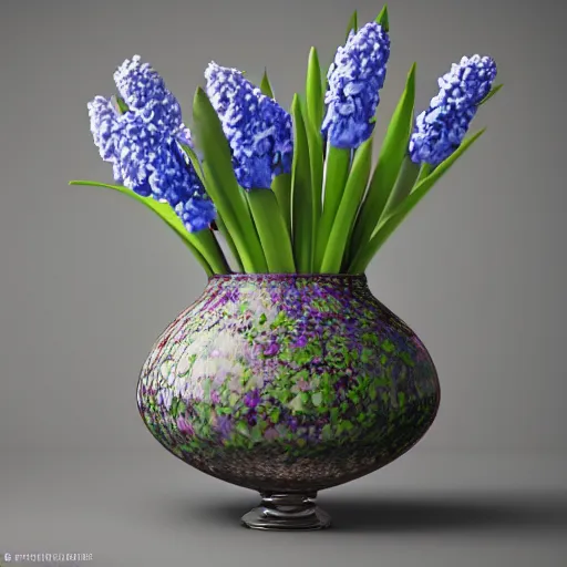 Prompt: a stunning render of a vase of hyacinths, octane, blender, houdini, 8 k, incredibly detailed