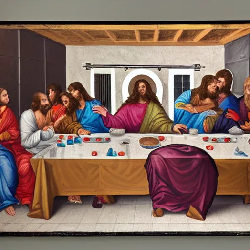 Image similar to last supper painting with robotic