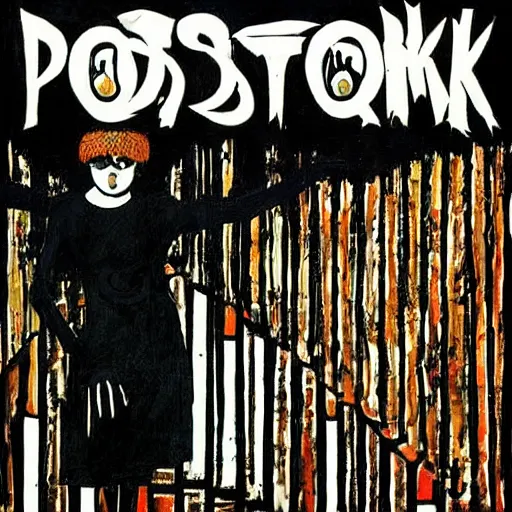 Image similar to post - punk cabaret album cover, black, white, orange, psychedelic, new age, magic, enki bilal